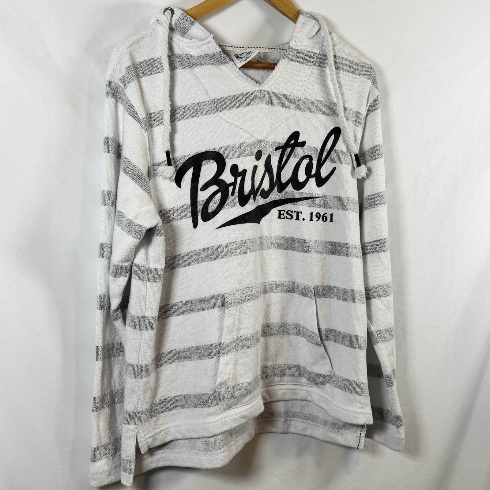 Us Vintage Terry Cloth Pullover Hoddie Bristol Sz L Unisex Beachy Coastal Vibe